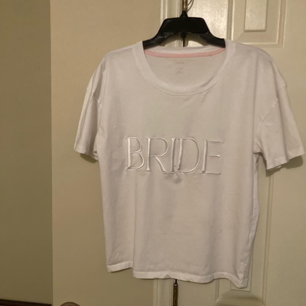 White "BRIDE" Embroidered Short Sleeve Tee - Picture 2 of 6